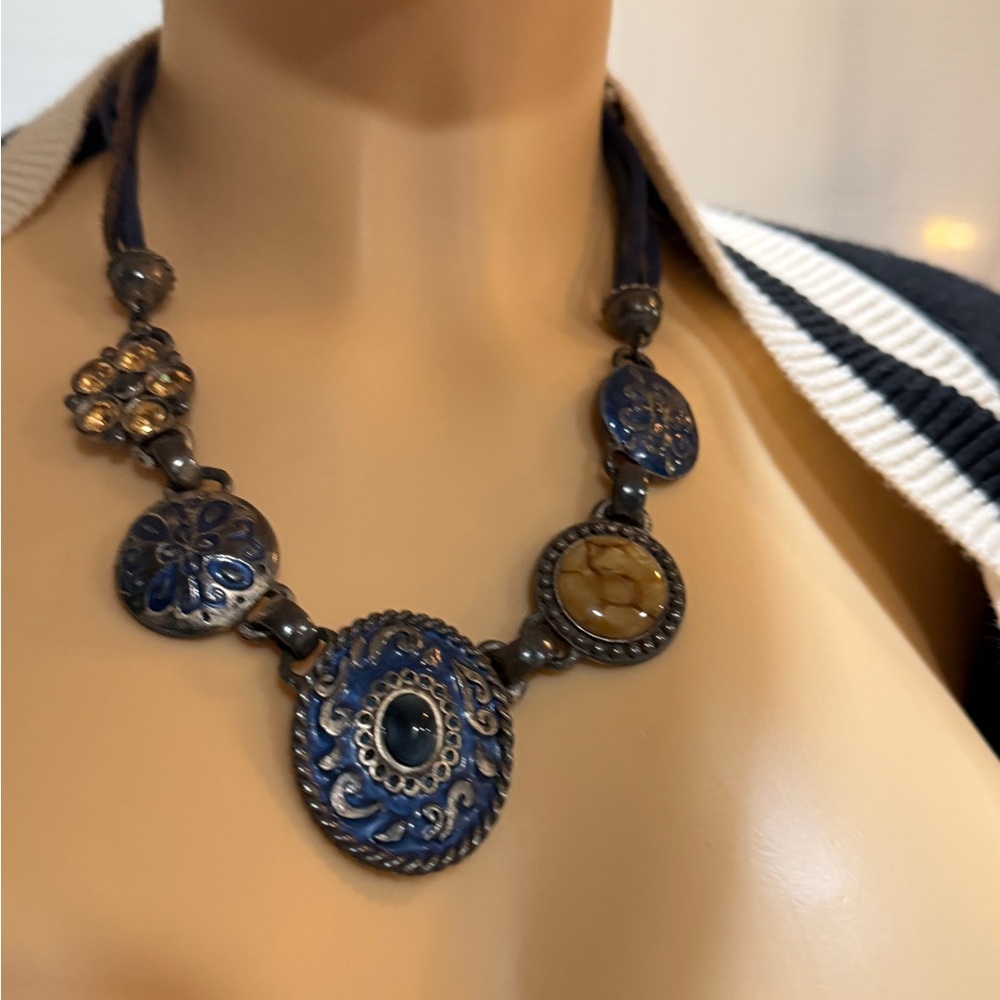 Chico's Blue and Gold Statement Necklace